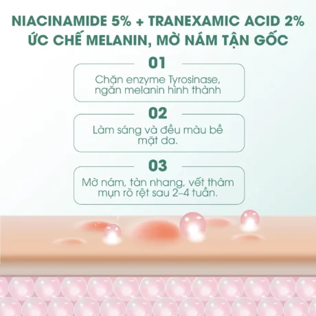Niacinamide 5% + Tranexamic Acid 2% ức chế melanin