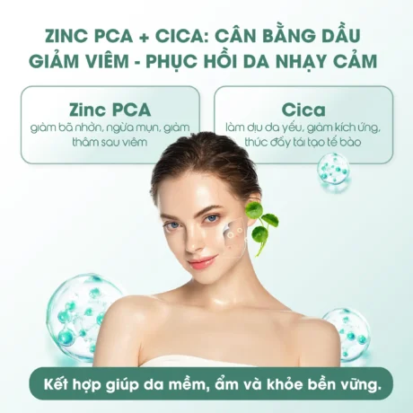 Zinc PCA + Cica cân bằng dầu, phục hồi da nhạy cảm